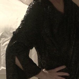 (Special Occasion) Lined Black Sequined Bell Sleeved Top